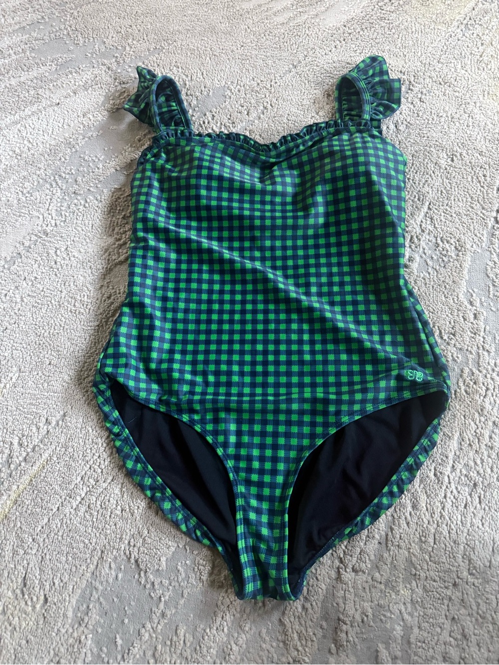 Albion Hamptons Green and Navy Gingham One Piece Swimsuit rubble plaid large